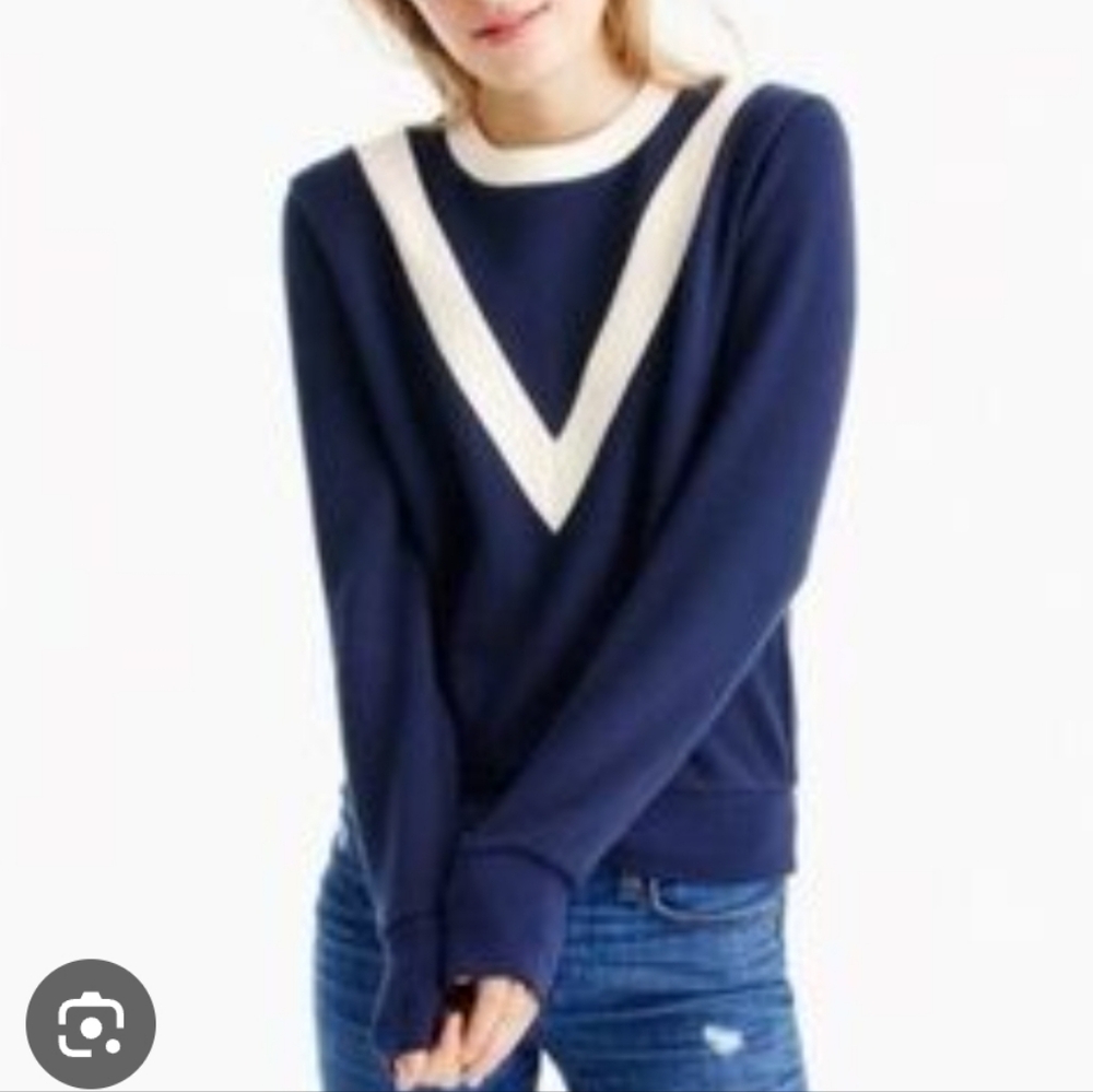NWT J. Crew Navy  and Cream/white Crew Neck Sweater with V-Stripe